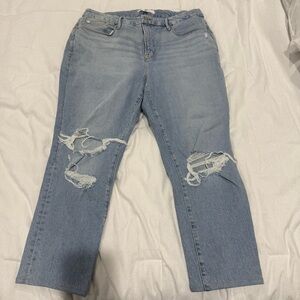 Good American x Zara Light Blue Distressed Boyfriend Jeans